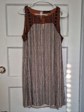 THML Boho Hippie Festival Sleeveless Rust and Cream Shift Dress Women's L